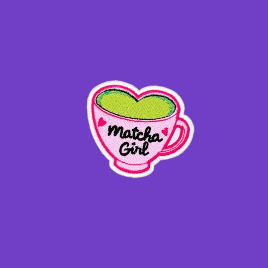 Matcha Girl heart-shaped matcha cup logo embroidered patch, small size
