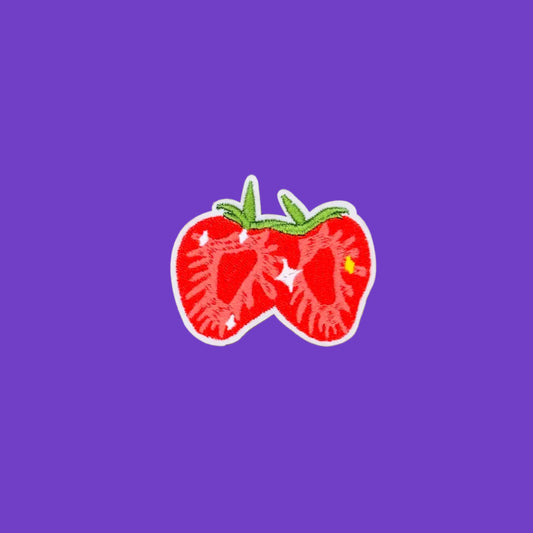 Strawberry slice with twinkly stars embroidered patch