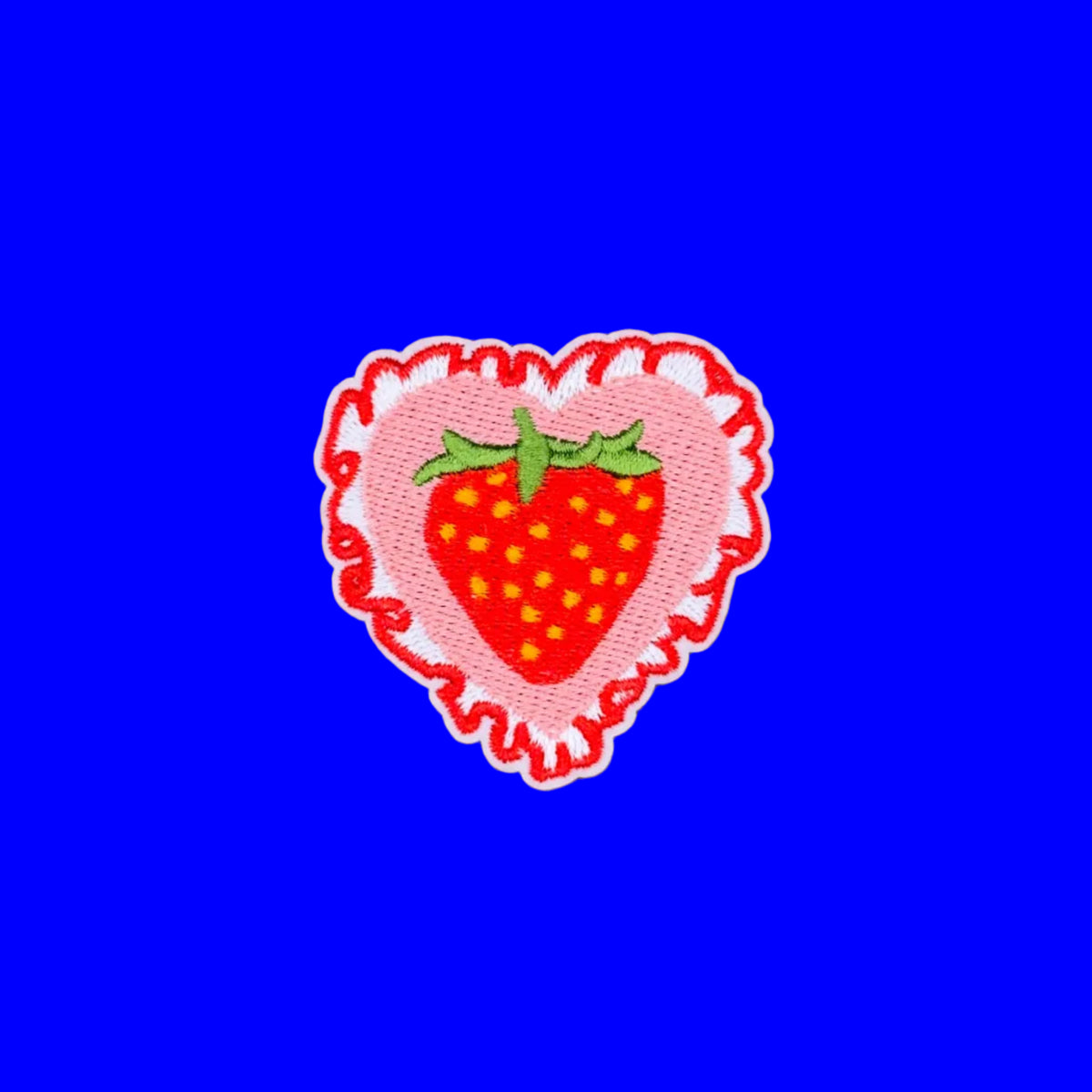 Retro coquette strawberry stamp embroidered patch