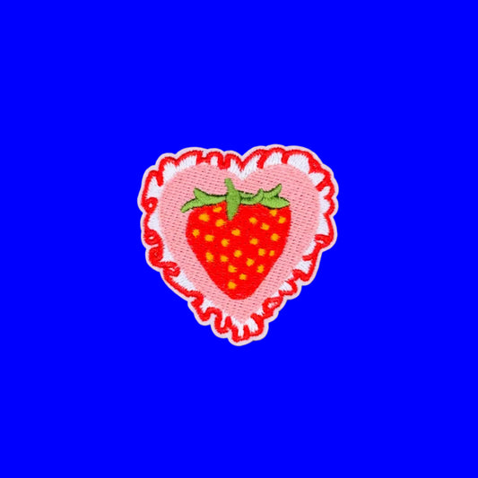 Retro coquette strawberry stamp embroidered patch