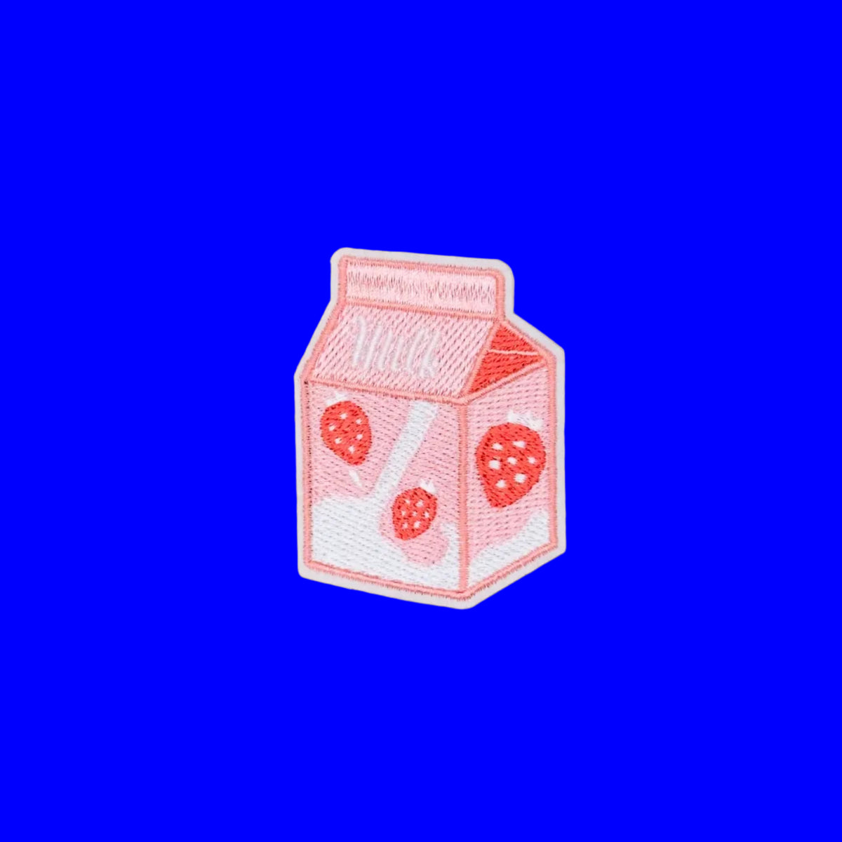 Retro strawberry milk carton embroidered patch