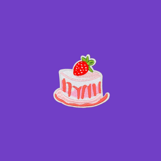 Coquette-style strawberry shortcake embroidered patch