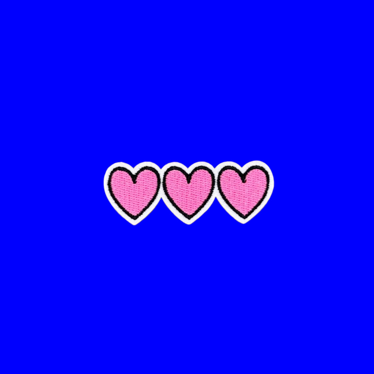 Three pink hearts embroidered patch