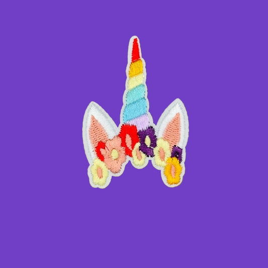 Floral unicorn horn embroidered patch