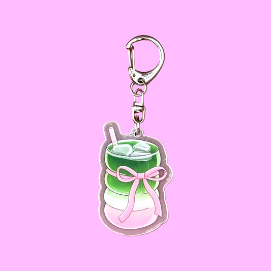 Pink bow ombre matcha cup acrylic keychain