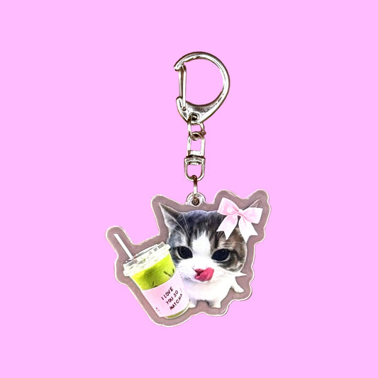 Matcha cat acrylic keychain